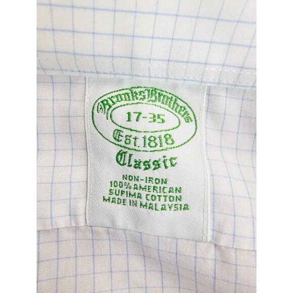 Brooks Brothers Classic Sz 17-35 Mens White Blue Trim Check Long Sleeve Non Iron - Picture 4 of 10